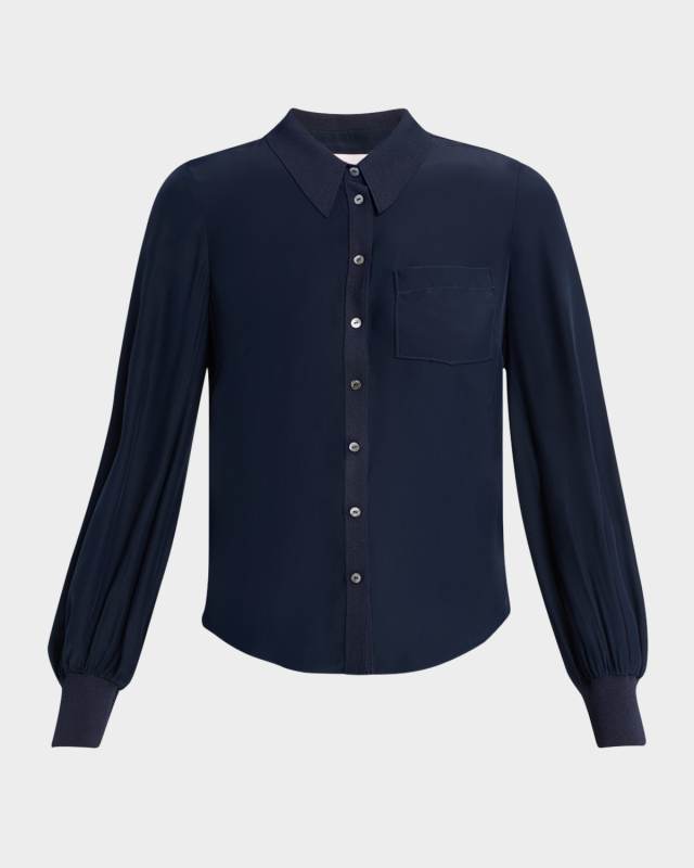 Karina Button-Front Silk Top